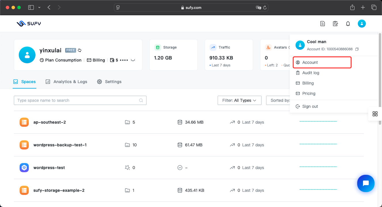 Accessing key management through navigation menu