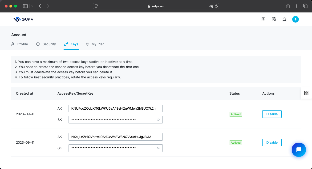 Accessing key management through navigation menu